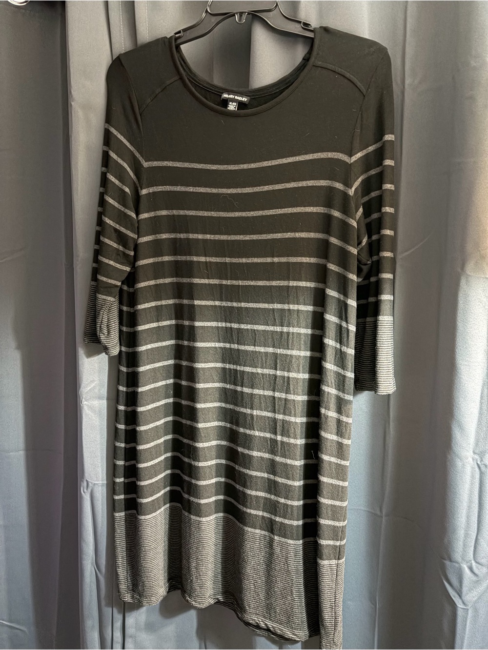 Hilary Radley Black and Gray Striped Midi Dress
